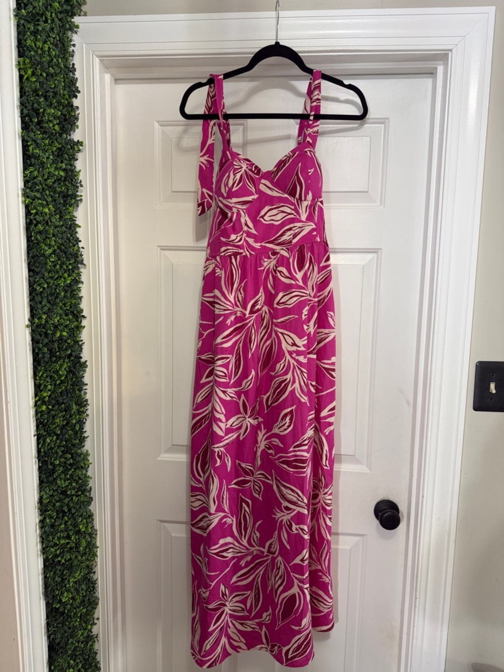 Pink Floral Maxi Dress with Tie Straps